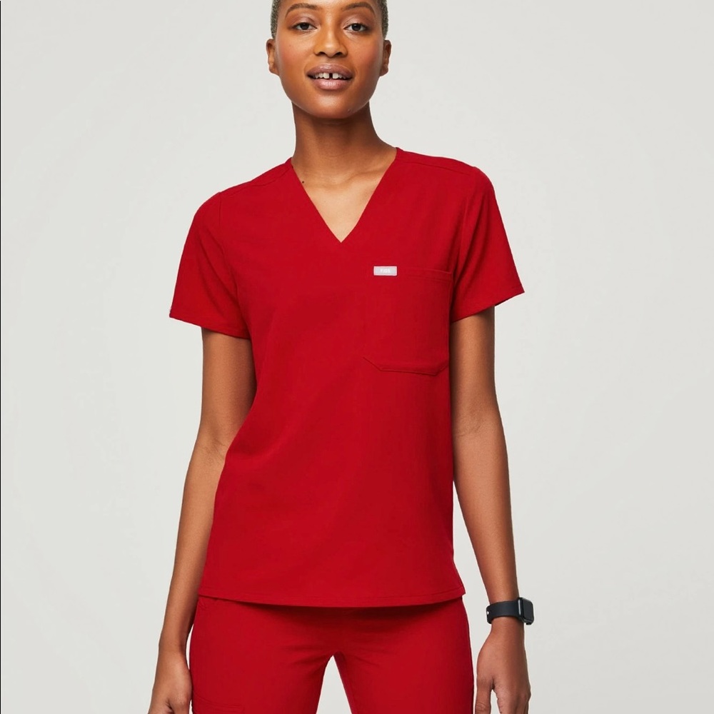 Figs- red set of scrubs! Carina small top and yola medium petite pants